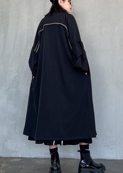 Style Notched pockets fine Long coat sblack oversized women coats - SooLinen