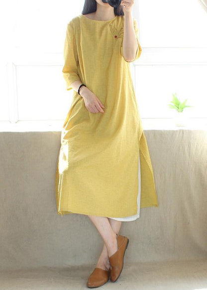 Style O Neck Side Open Dresses Catwalk Yellow Robes Dress - SooLinen