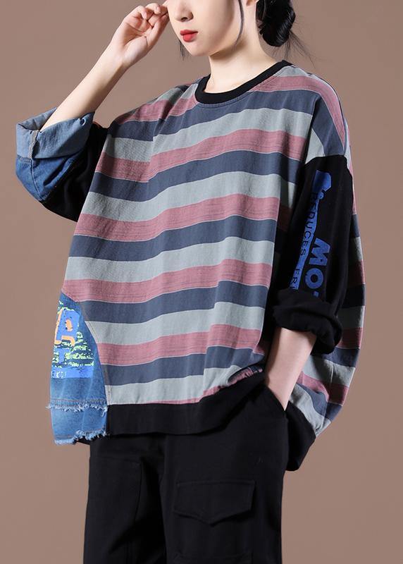 Style Patchwork Spring Shirts Black Women Tops - SooLinen