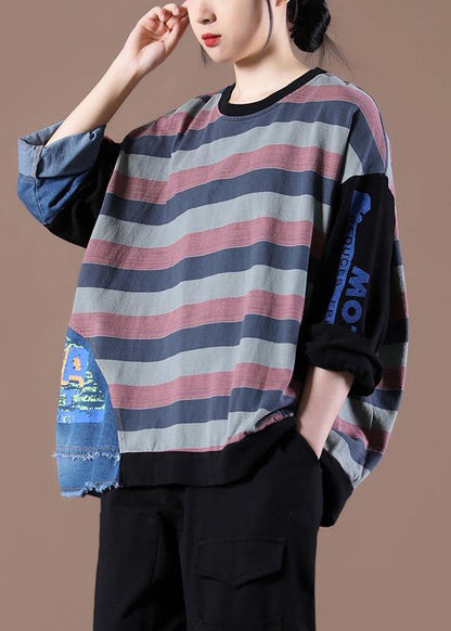 Style Patchwork Spring Shirts Black Women Tops - SooLinen