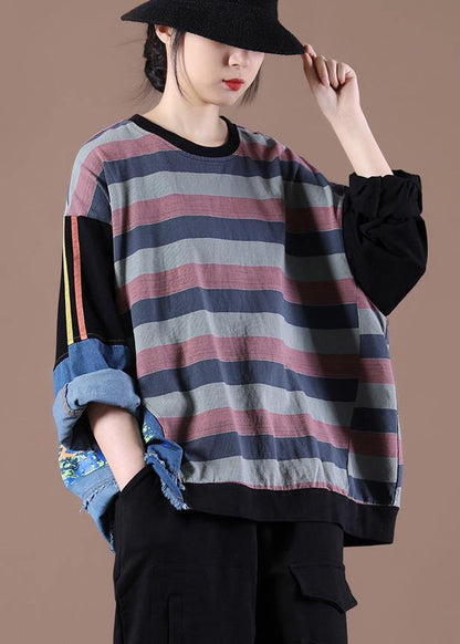 Style Patchwork Spring Shirts Black Women Tops - SooLinen