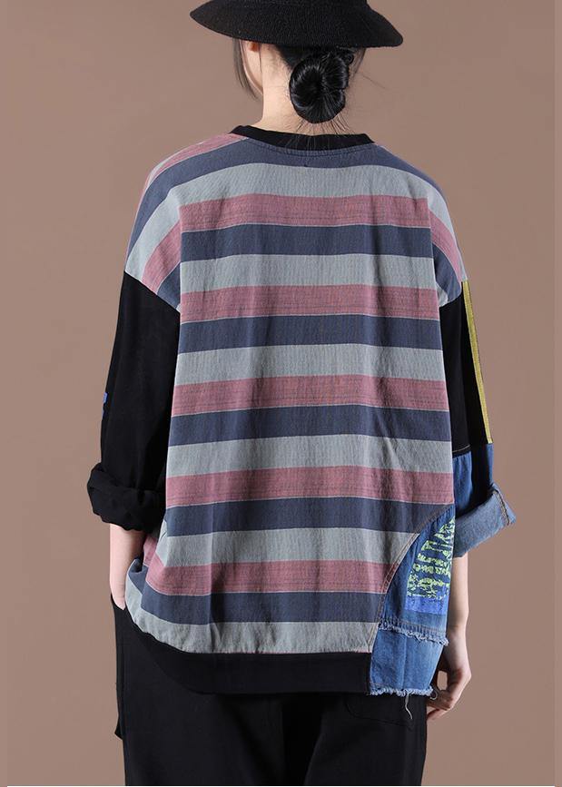 Style Patchwork Spring Shirts Black Women Tops - SooLinen