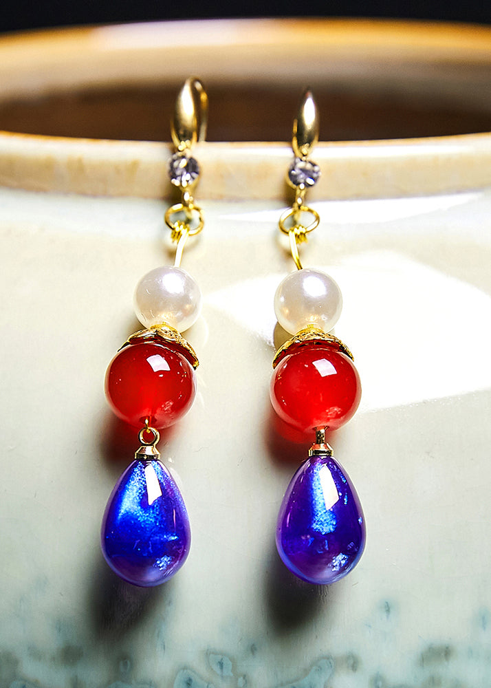 Pendientes colgantes de acrílico con forma de gota de color azul pavo real