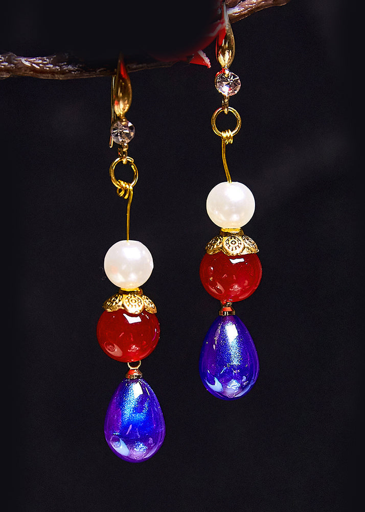 Pendientes colgantes de acrílico con forma de gota de color azul pavo real