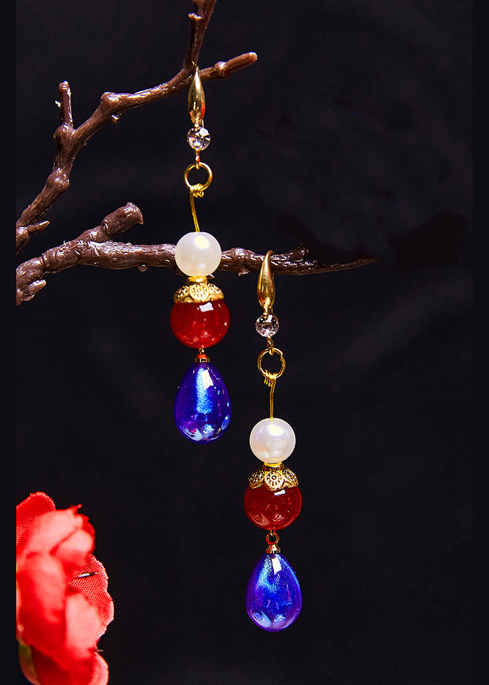 Pendientes colgantes de acrílico con forma de gota de color azul pavo real