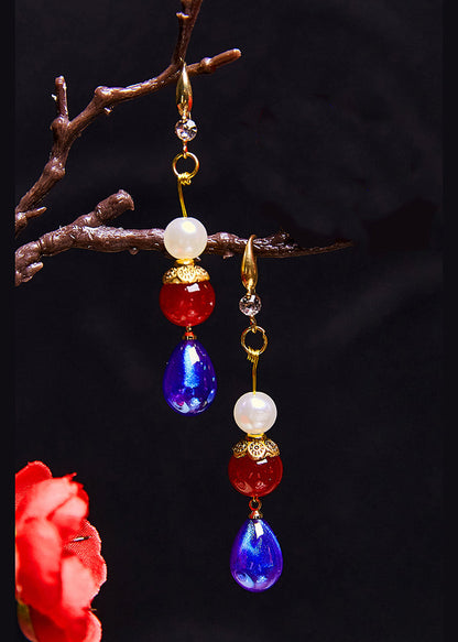 Pendientes colgantes de acrílico con forma de gota de color azul pavo real