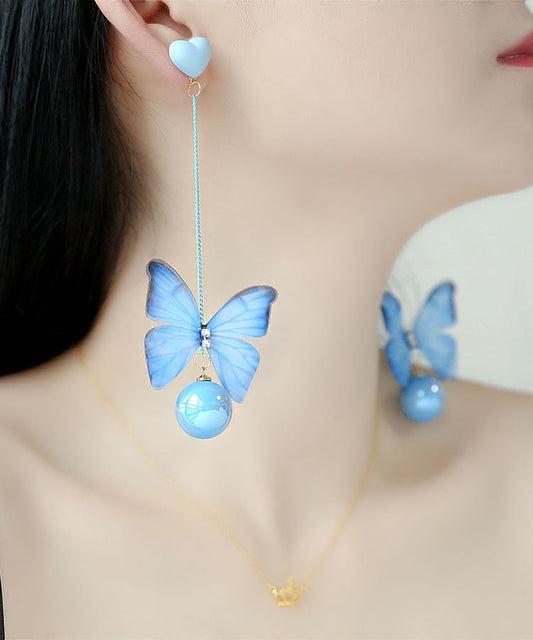 Pendientes colgantes con forma de mariposa y circonita con gemas incrustadas en rosa