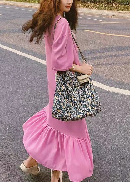 Stil Rosa O Neck Patchwork Baumwolle T Shirt Kleider Sommer