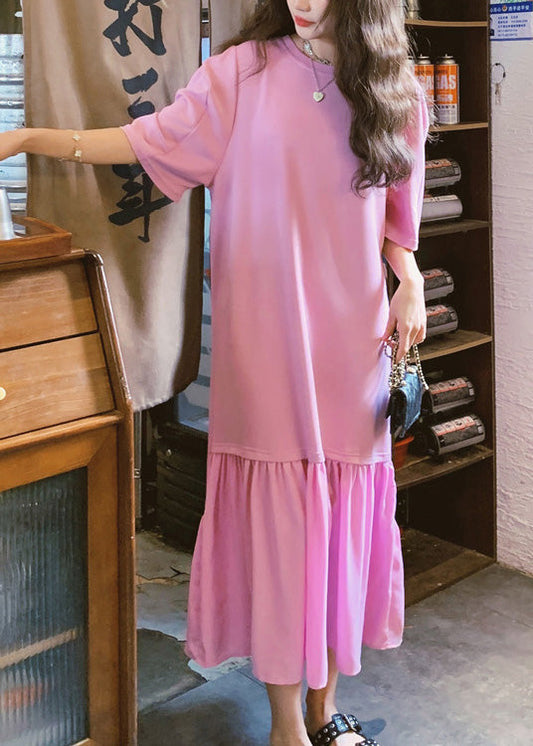 Stil Rosa O Neck Patchwork Baumwolle T Shirt Kleider Sommer