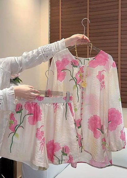 Style Pink Oversized Print Cotton Two Pieces Set Summer