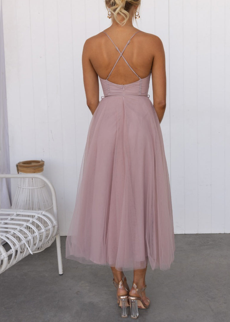 Style Pink Patchwork Tulle Tulle Long Spaghetti Strap Dresses Sleeveles