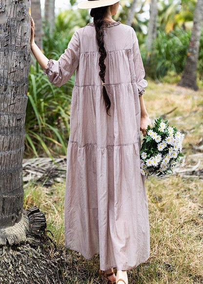 Style Pink Ruffled Patchwork Holiday Dress Summer - SooLinen