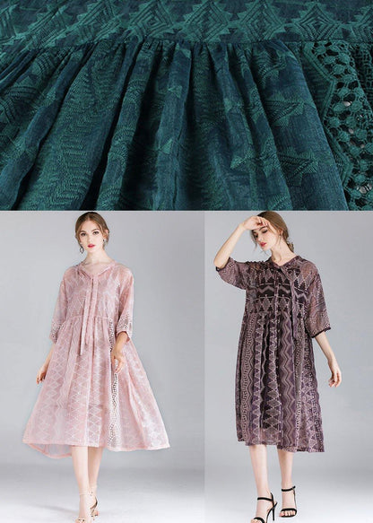 Style Pink Tie Hollow Out Spring Half Sleeve Two Piece Set Women Clothing - SooLinen