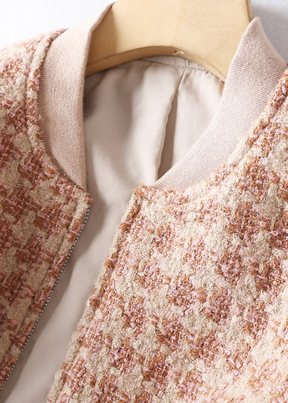 Stil Rosa Zip Up Plaid Wollmantel Winter