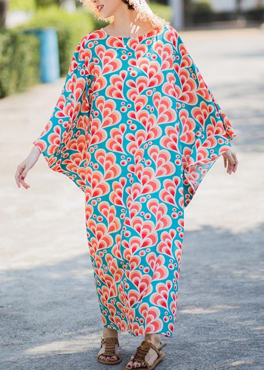 Style Print Kaftan Batwing Sleeve Maxi Dresses - SooLinen