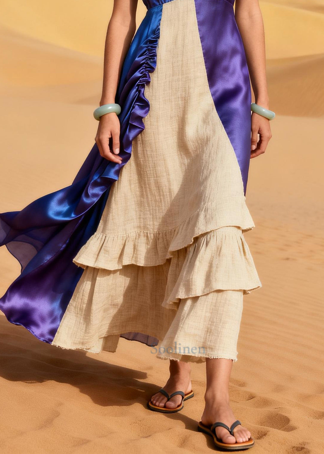 Style Purple Asymmetrical Patchwork Wrinkled Silk Dresses Summer