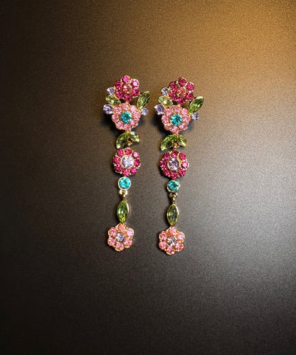 Style Rainbow Alloy Zircon Floral Drop Earrings