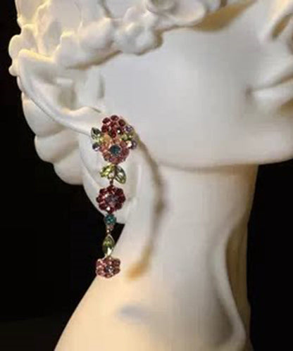 Style Rainbow Alloy Zircon Floral Drop Earrings