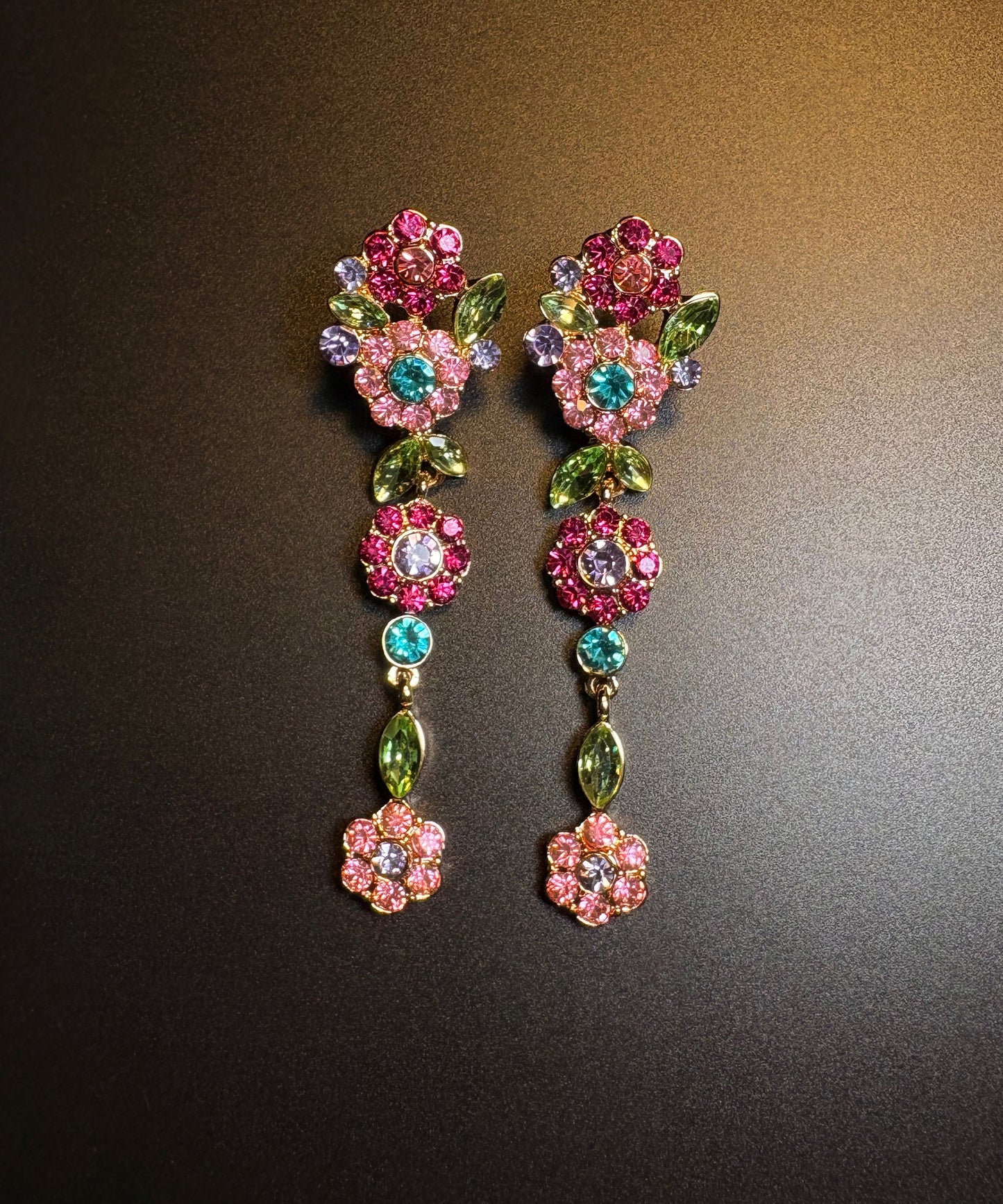 Style Rainbow Alloy Zircon Floral Drop Earrings