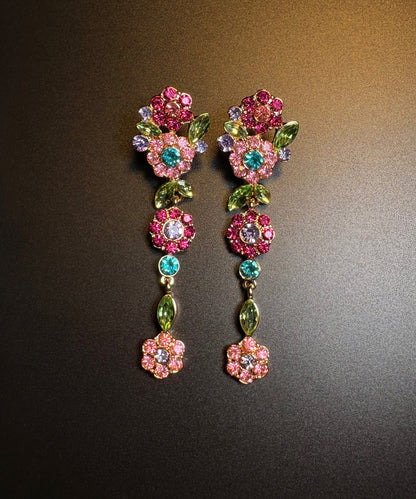 Style Rainbow Alloy Zircon Floral Drop Earrings