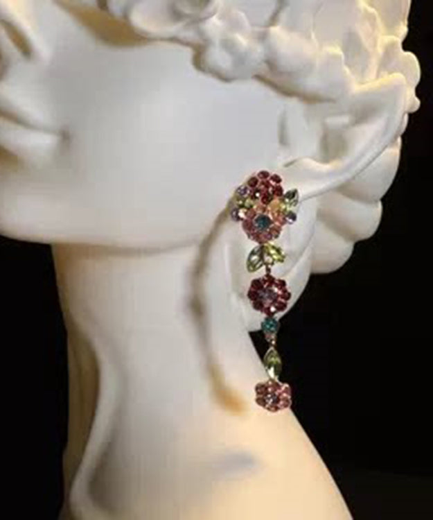 Style Rainbow Alloy Zircon Floral Drop Earrings