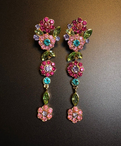 Style Rainbow Alloy Zircon Floral Drop Earrings