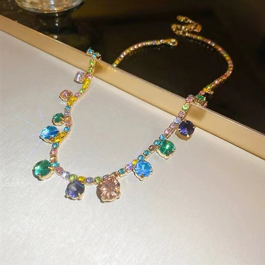 Collar de princesa cuadrado de circonita de aleación arcoíris estilo