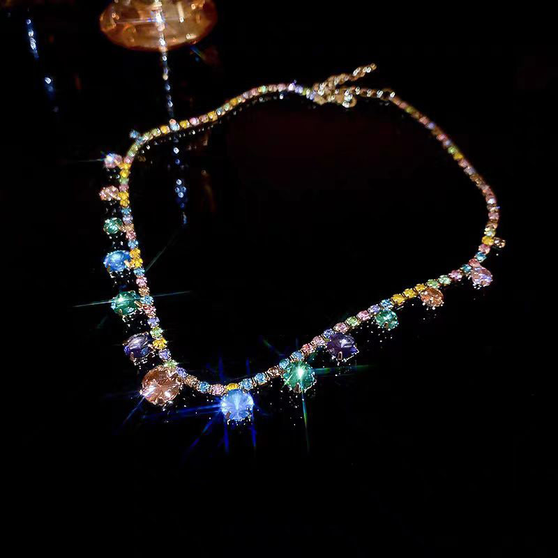 Collar de princesa cuadrado de circonita de aleación arcoíris estilo