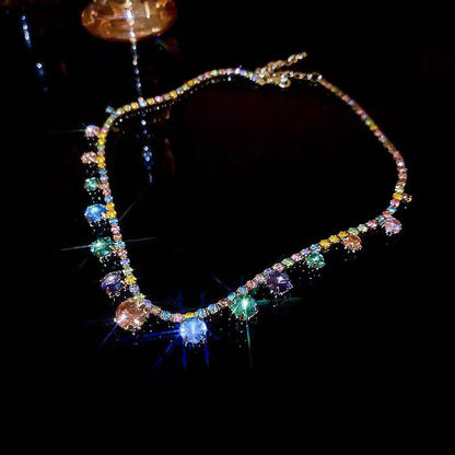 Collar de princesa cuadrado de circonita de aleación arcoíris estilo