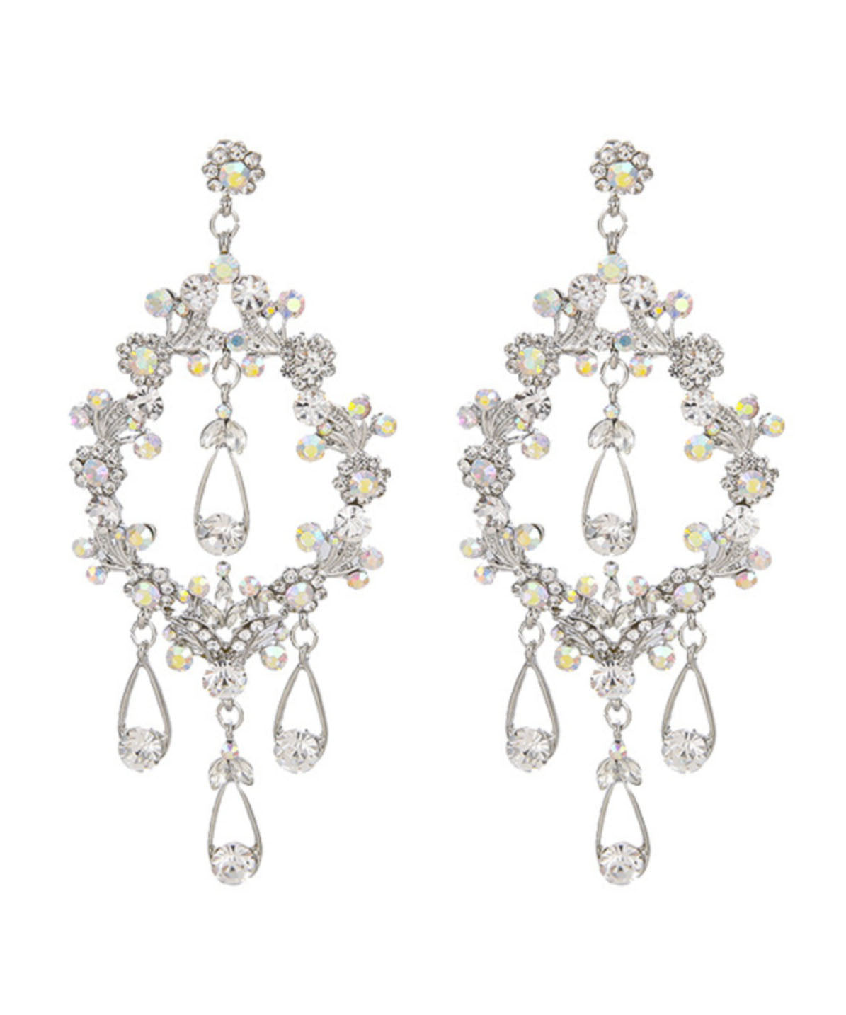 Stil Regenbogen Legierung Zirkon Quaste Aushöhlen Wassertropfen Ohrringe