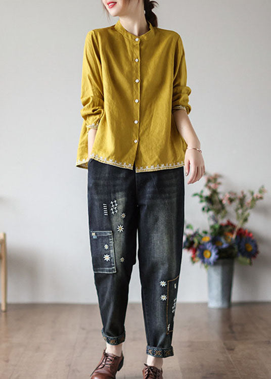 Stil Rot Besticktes, zerknittertes Herbsttop Langarm