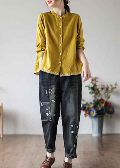 Stil Rot Besticktes, zerknittertes Herbsttop Langarm