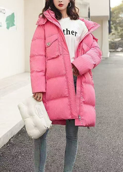 Style Rose Hooded Pockets Duck Down Puffers Jackets Winter