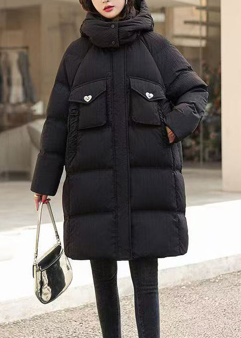 Style Rose Hooded Pockets Duck Down Puffers Jackets Winter