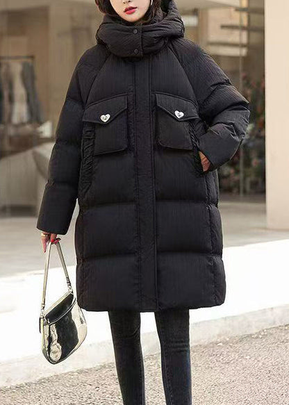 Style Rose Hooded Pockets Duck Down Puffers Jackets Winter