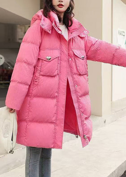 Style Rose Hooded Pockets Duck Down Puffers Jackets Winter