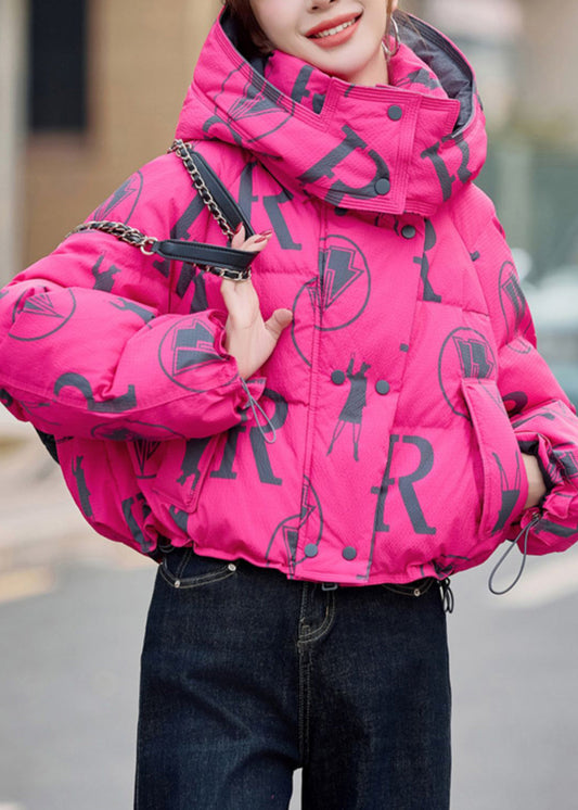 Winterjacke mit Kapuze und Rosenmuster, gefüllt mit Daunen von Canada Goose