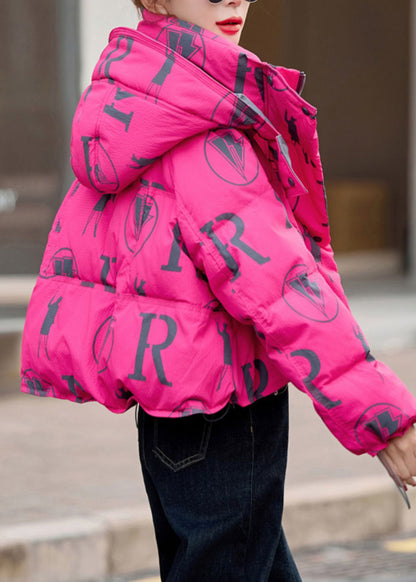 Chaqueta de invierno con capucha y plumón de pato de Canadá Goose con estampado de rosas