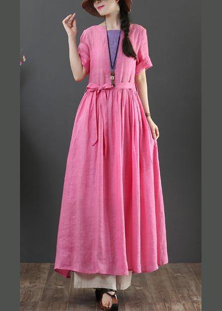 Style Rose O-Neck Long Maxi Summer Linen Dress - SooLinen