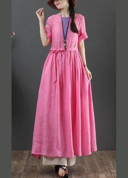 Style Rose O-Neck Long Maxi Summer Linen Dress - SooLinen