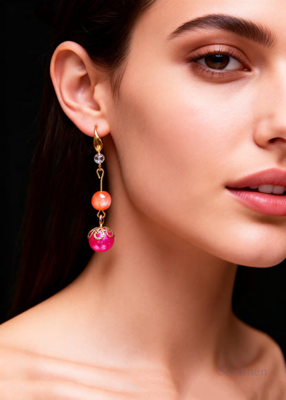 Style Rose Pearl Zircon Long Drop Earrings