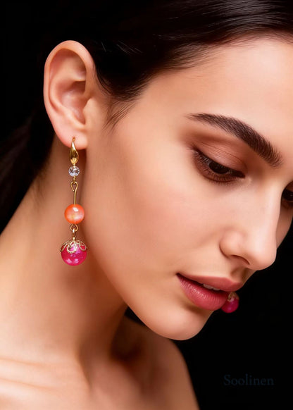 Style Rose Pearl Zircon Long Drop Earrings