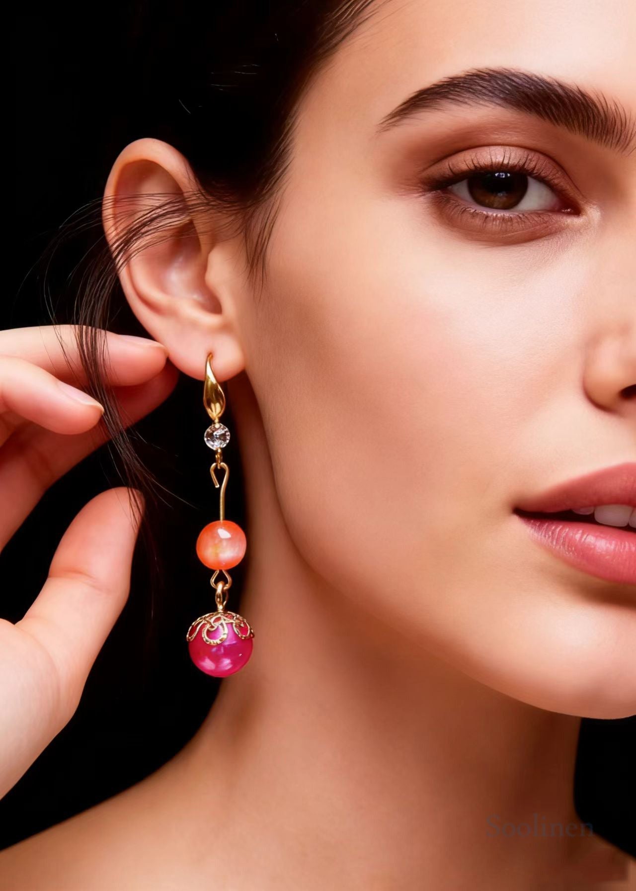 Style Rose Pearl Zircon Long Drop Earrings