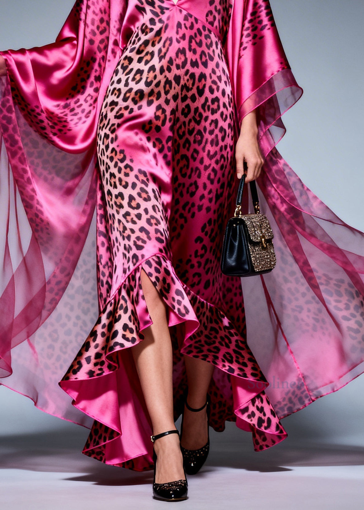 Style Ruffled Asymmetrical Design Print Silk Maxi Dresses Summer