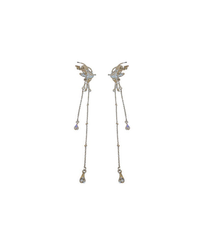Style Silk Alloy Zircon Butterfly Tassel Drop Earrings