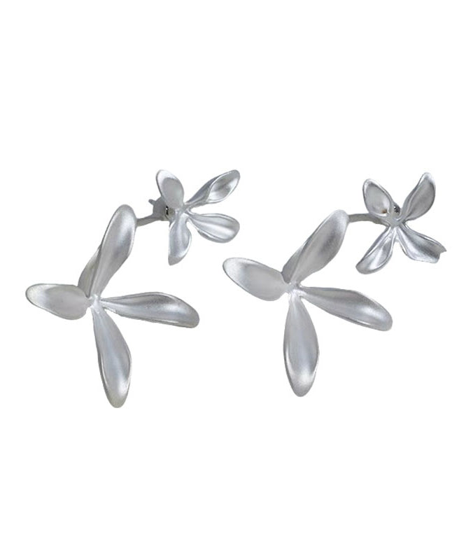 Ohrstecker im Orchideen-Design aus Seide, Kupfer, vergoldetem Emaille-Tropfenglasur