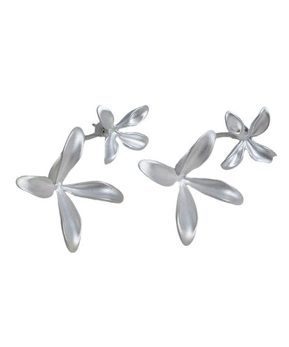 Ohrstecker im Orchideen-Design aus Seide, Kupfer, vergoldetem Emaille-Tropfenglasur