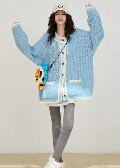 Conjunto de dos piezas de punto con bolsillos extragrandes en azul cielo estilo invierno