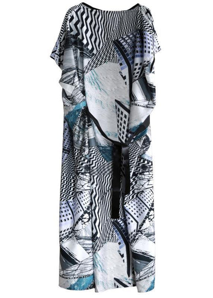 Style Slash neck asymmetric summer dress Catwalk gray print Dress - SooLinen