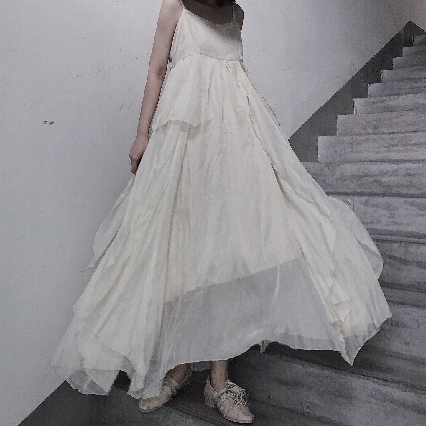 Style Spaghetti Strap Asymmetric Tunics Catwalk White Dresses - SooLinen